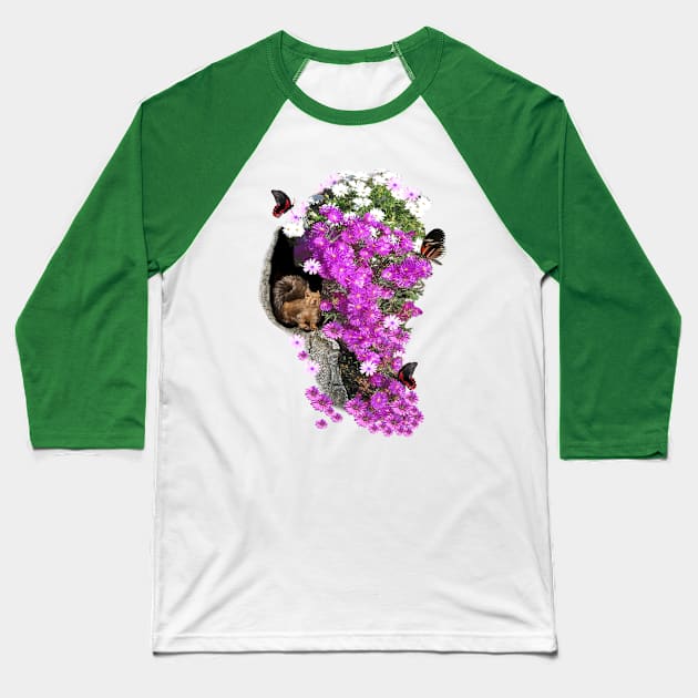 Flowering Fygies & Chipmunk Squirrel in a Tree Baseball T-Shirt by Nadine8May